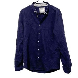 Zara relaxed fit cotton linen button up shirt EUC